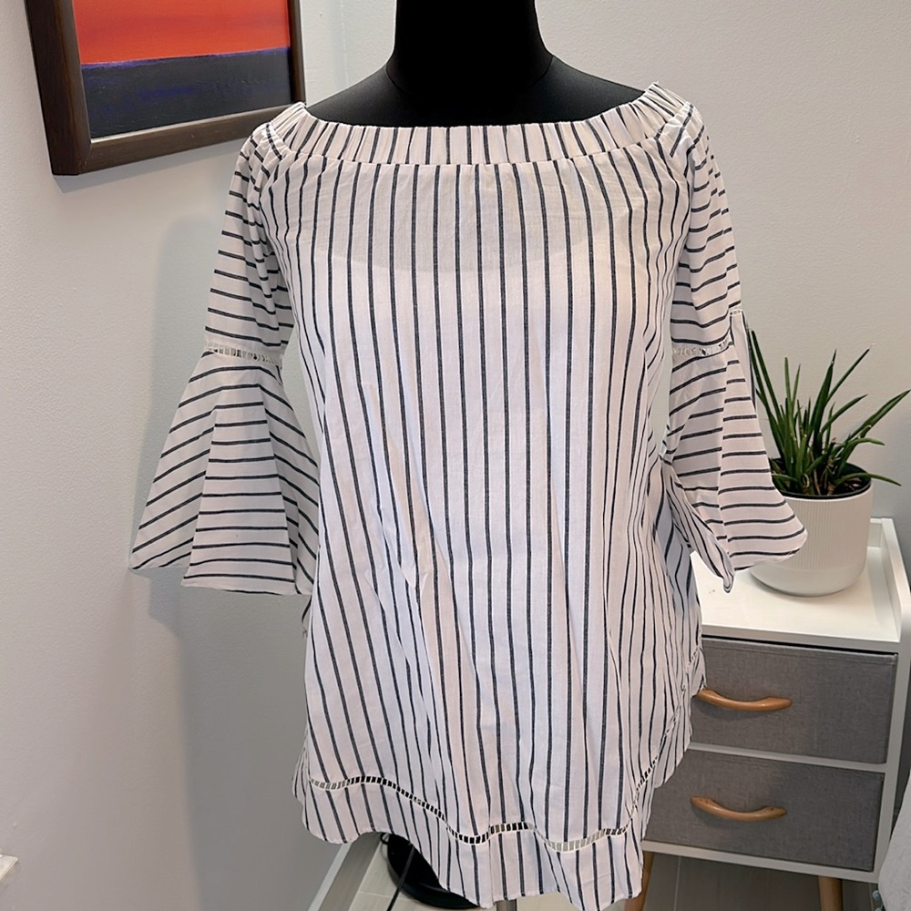 Bell Sleeve Blouse with Embroidered Detail Size XL
